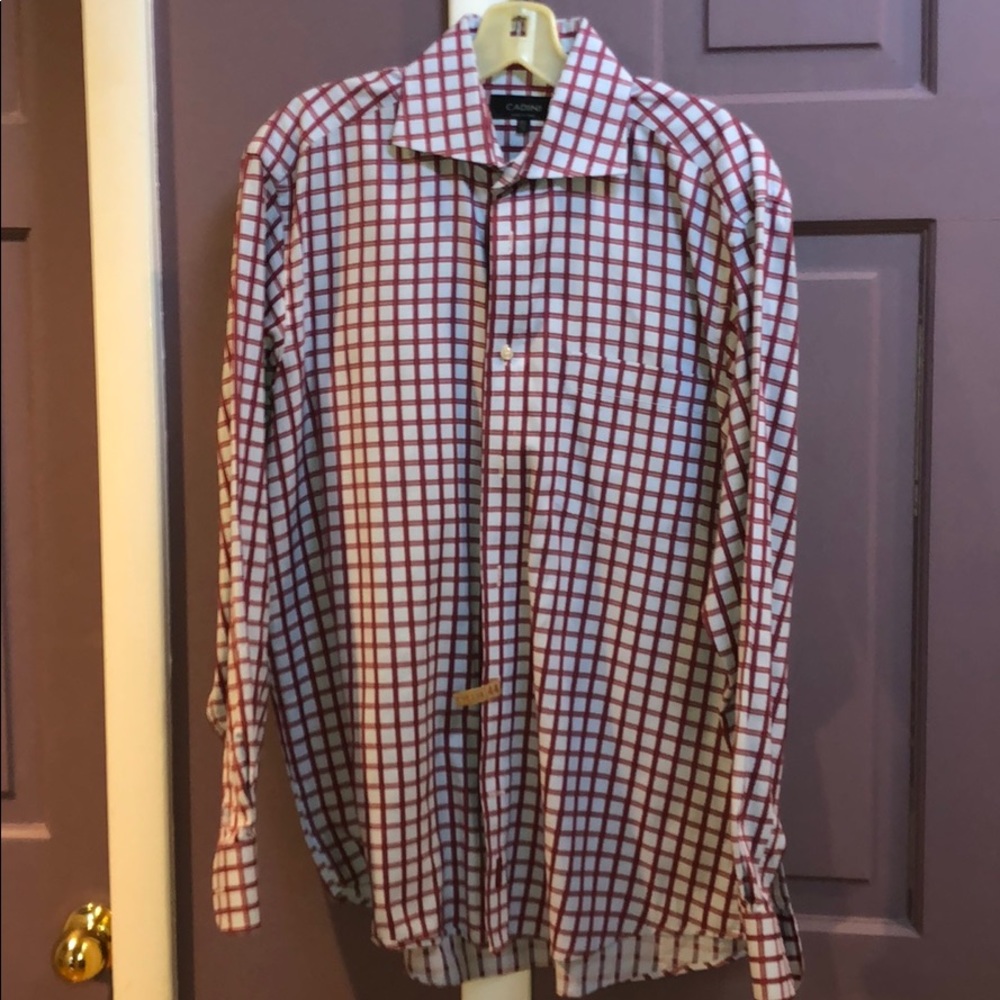 Italian light blue and red plaid dress shirt